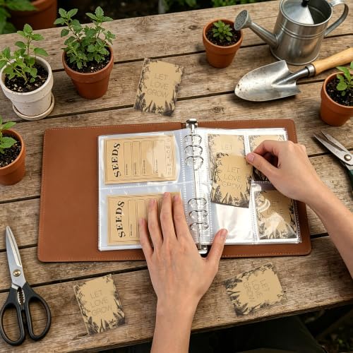 Seed Binder Organizer, 80 Resealable Envelopes 40 Sheets,Brown - Image 3