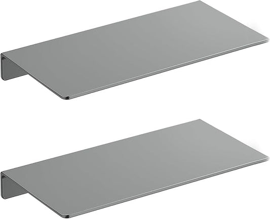 Danpoo Grey Floating Shelves for Wall Storage, Metal Wall Shelves for Living Room, Bathroom, Kitchen, Small Display Shelves for Collectibles, 8”(2 PCS)