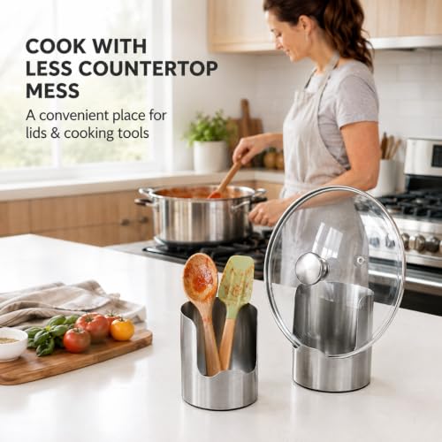 Stainless Steel Utensil Holder, 2-in-1 Pot Lid Stand and Spoon - Image 4