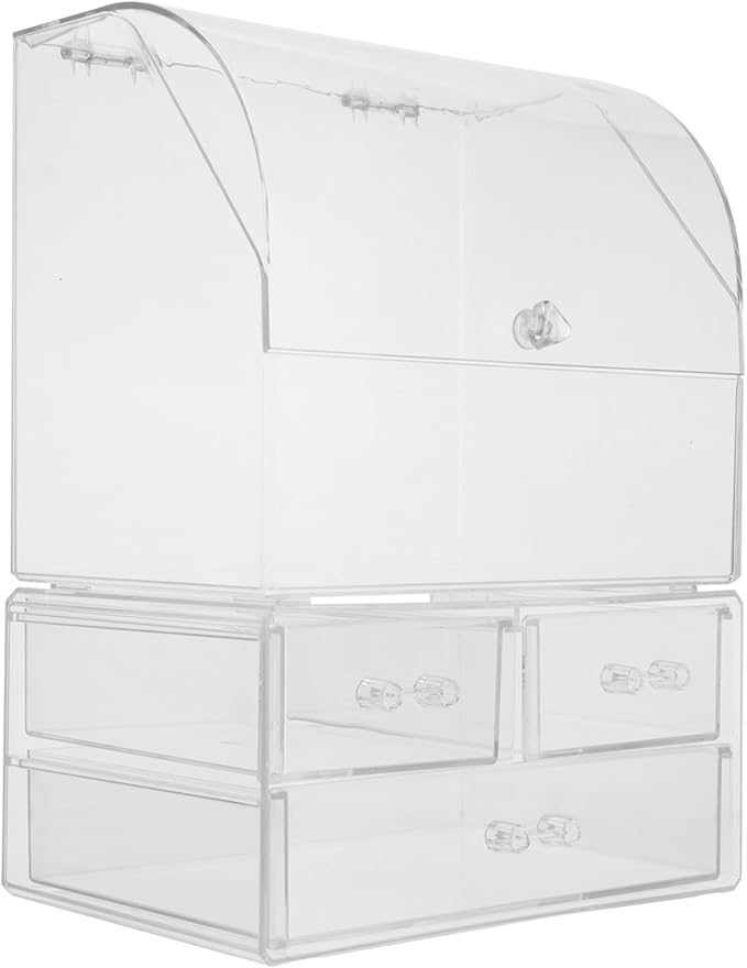 Acrylic Makeup Storage Box Lid Desktop Organizer for Cosmetic and Beauty Products Large Dustproof Drawer Type Design for Vanity and Bathroom Use