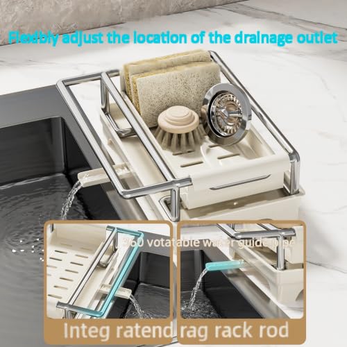 Narrow Kitchen Sink Caddy, Cream White, Sponge Holder - Image 3