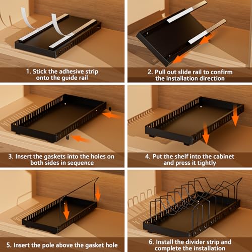 Black Pull Out Pot Lid Organizer, Cabinet Pan Rack, 10 Dividers - Image 4