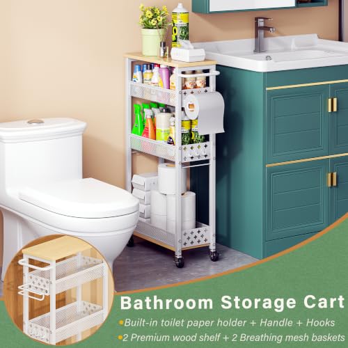 OKZEST Slim Bathroom Organizers and Storage Cart with Toilet - Image 3