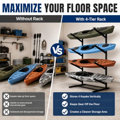 Kayak Storage Rack, 4 Tier Heavy Duty Freestanding | Home Organization - Image 7