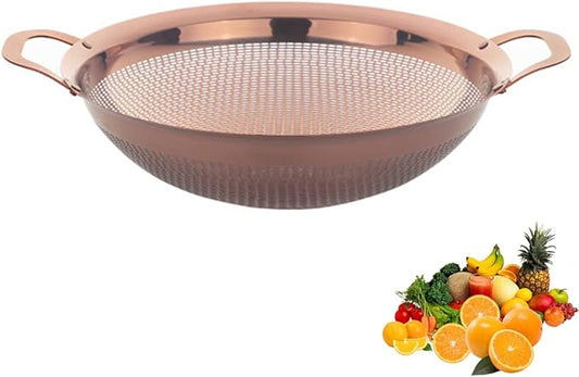 Stainless Steel Colander With Handle and Legs Drain Basket for Pasta, Spaghetti, Berry, Veggies, Fruits, Noodles, Salads, Fruit Colander Strainer Metal Rice Sieve Kitchen Utensils-Rose Gold
