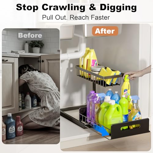REALINN Under Sink Organizer, L-Shaped 2 Tier Pull Out Cabinet - Image 5