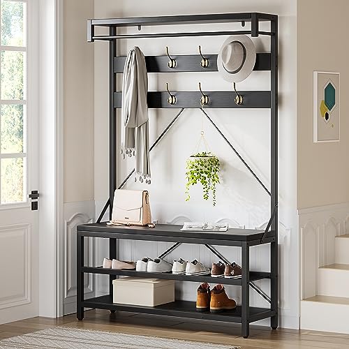 OUTLANE Industrial Hall Tree Coat Rack with Bench – 2-Tier - Image 2