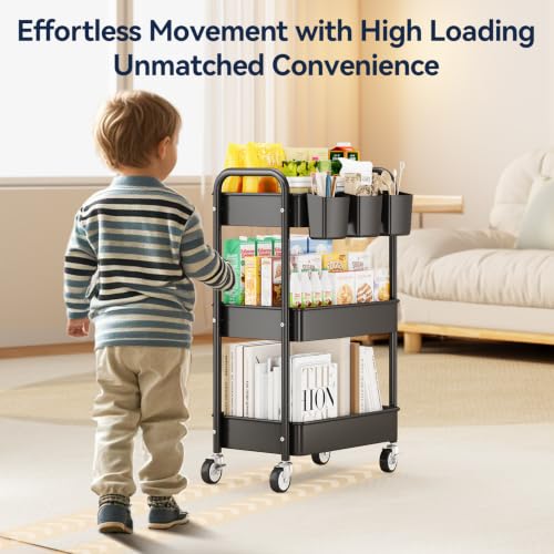 YASONIC 3 Tier Rolling Cart, Heavy Duty Metal Utility Cart - Image 4