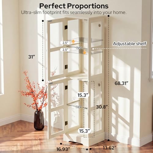 LED Curio Cabinet with Glass Doors, Smart Narrow Collectible - Image 5