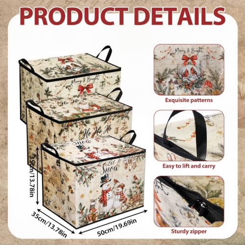 3 Pack Vintage Christmas Storage Bins with Lid Basket for Gifts - Image 3