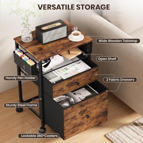 File Cabinet, Rolling Cart with 2 Storage Drawers and 2 - Image 4