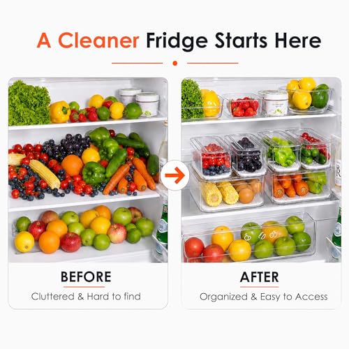 SMRCAD 6 Pack Clear Fridge Organizer Bins with Drain Trays - Image 6