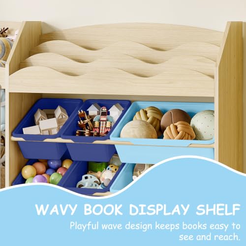 Kids Toy Organizer, Scalloped Shelf, Plush Holder, 12 Blue Bins - Image 5