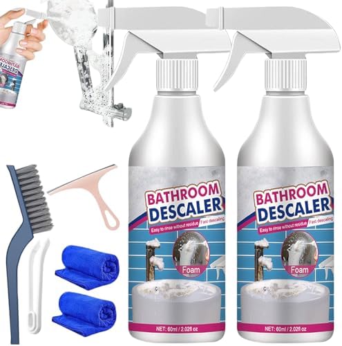 60ml/2.02fl oz Bathroom Descaler, Bathroom Descaler Foam Cleaner, Stubborn Stains Cleaner, Bathroom Descaler Spray, Bubble Cleaner Foam Spray, All Purpose Rinse Cleaning Foam for Bathroom (2PCS)