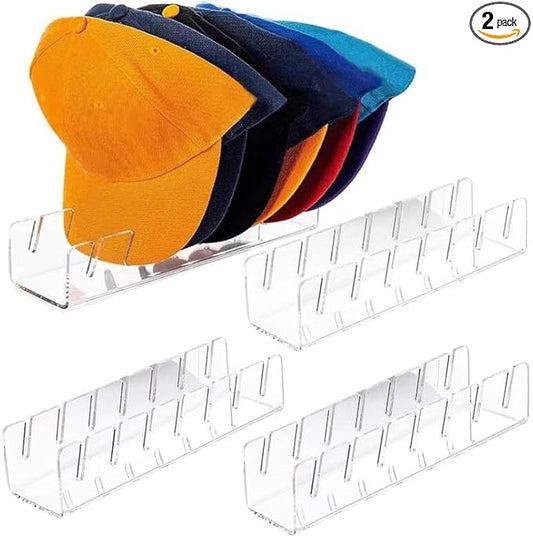 2024 New Hat Stand for Baseball Caps Display and Organizer , No Install Acrylic Hat Holder for 14 Baseball Caps for Bedroom, Closet, Dresser (4PCS)