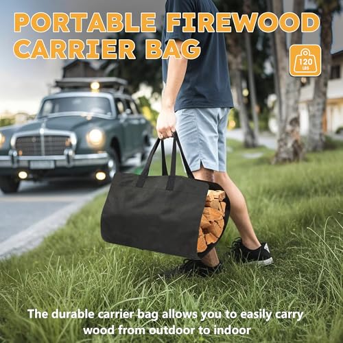 30 Inch Firewood Rack Outdoor Indoor with Handle and Log - Image 6