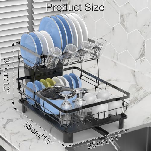 Small 2 Tier Dish Drying Rack, Space Saving Dish Racks - Image 8
