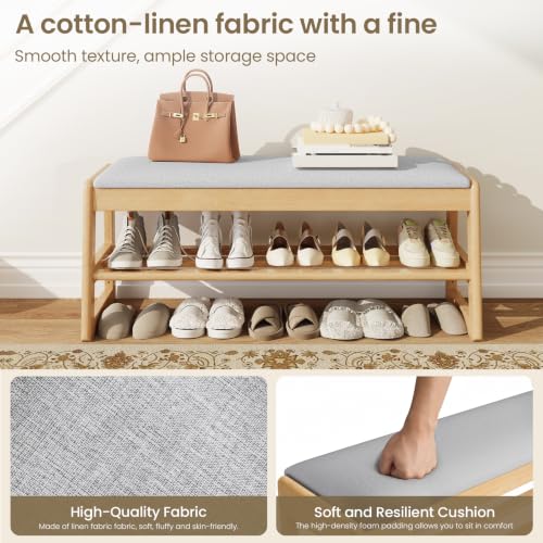 Solid Wood Shoe Rack Bench Entryway 2‑Tier with Hidden - Image 6