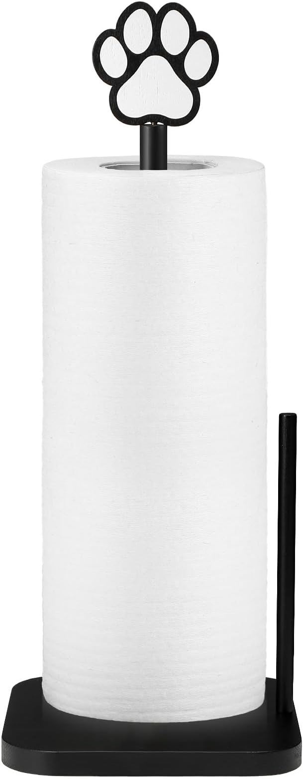 Leinuosen Dog's Paw Paper Towel Holder Farmhouse Dog's Paw Wooden Paper Towel Holder Black Funny Bathroom Countertop Accessories Kitchen Roll Stand Organizer Standing Apartment Decor Housewarming Gift