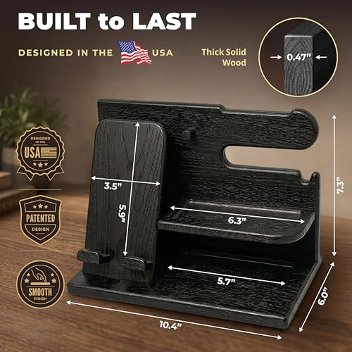 TESLYAR Wood Phone Docking Station for Men - Desk or Nightstand - Image 6