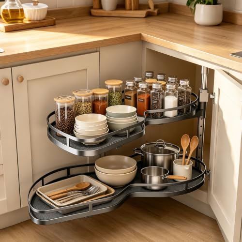 Blind Corner Cabinet Pull Out 2-Tier Swing Tray Organizer - Image 2