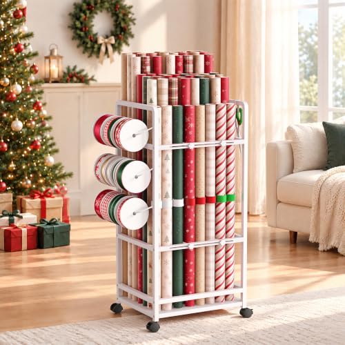 Wrapping Paper Storage with 4 Adjustable Rods, Gift Wrap - Image 3