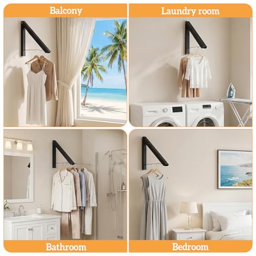 2 Pack Clothes Drying Rack, Wall Mounted Retractable Laundry Rack - Image 5