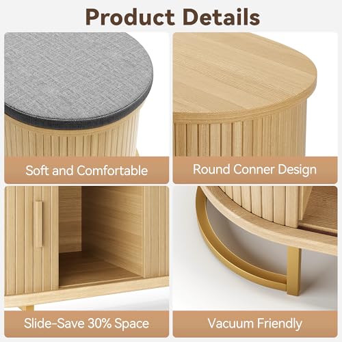 Decofy Shoe Storage Bench with Cushion and Sliding Doors - Image 7