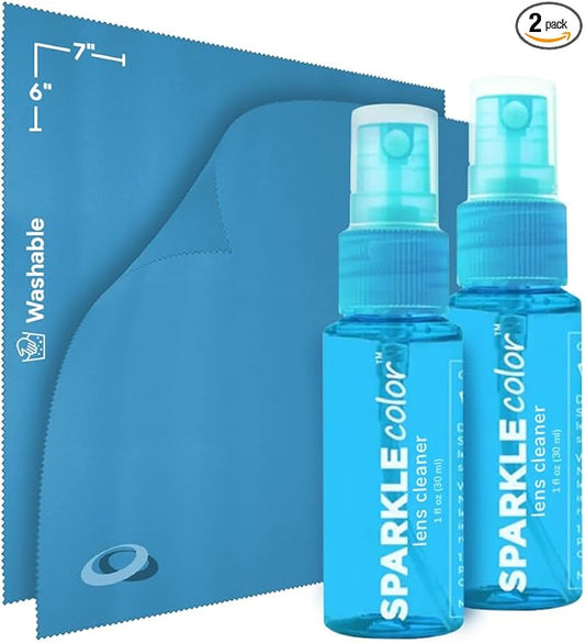 Sparkle Anti-Reflective Safe Lens Cleaner Spray Kit - (2) 1oz Glasses Cleaner Bottle & (2) Microfiber Cloth for Eyeglasses, Sunglasses, Lenses, Screens and Camera Cleaning Kit (4 Piece Set)