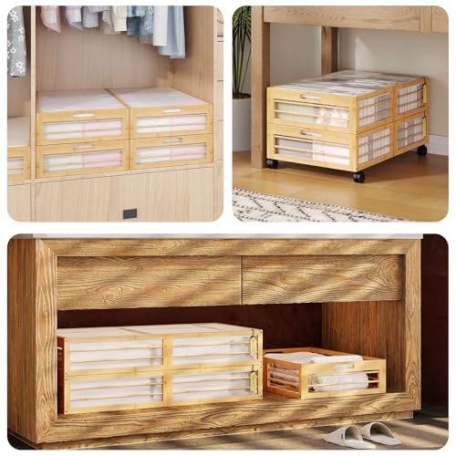 2 Pack Bamboo Under Bed Storage Drawers with Wheels - Image 7