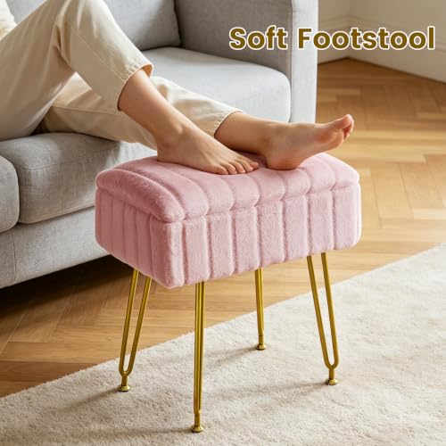 FUXA Vanity Stool Chair with Storage, Faux Fur and Metal Legs - Image 7