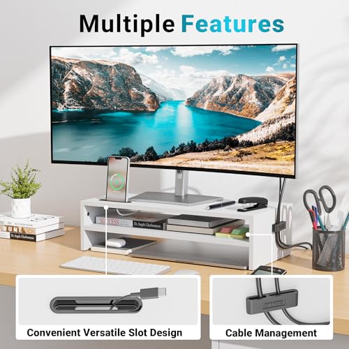 BONTEC Wood Monitor Stand Riser, 2-Tier Desktop Organizer - Image 5
