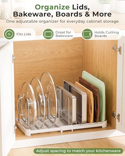 EVERIE Pot Lid Organizer, Adjustable 12.6"-21.5" Bakeware Rack - Image 3