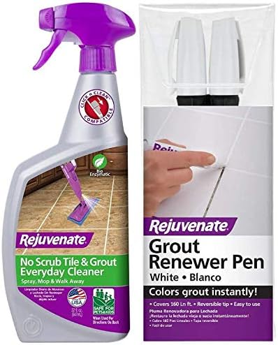 Rejuvenate Bio-Enzymatic Safe & Scrub Free Tile & Grout Cleaner Lightens and Brightens Every Time (32oz) w White Grout Restorer Marker Pens Restore and Renew Grout in Minutes 2 Units Pack