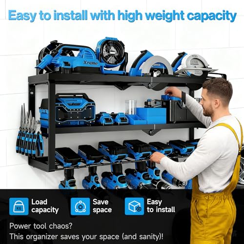 Heavy Duty Power Tool Organizer Wall Mount - 3 Tier Metal - Image 7