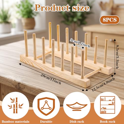 8 Pcs Wooden Plate Organizer for Cabinet, Bamboo Dish Drying Rack - Image 3
