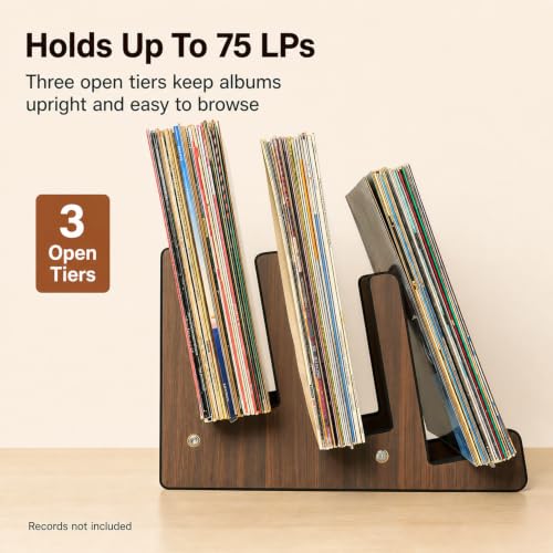 Vinyl Record Holder for 75 LPs, 3-Tier Vinyl Record Storage Stand - Image 4