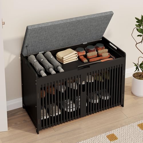 Shoe Storage Bench with Cushion, 2-Tier Bamboo Shoe Rack - Image 4
