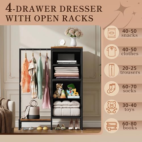 HIGDBFE Tall Dresser 44''H with Hanging Rack, 4 Draw | All Products - Image 5