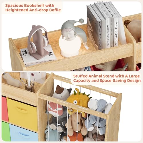 Large Wooden Plush Toy Storage Organizer with Bookshelf - Image 6