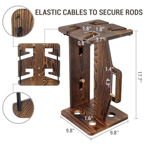 MyGift Rustic Wood Fishing Rod Rack, Portable Wall Mount - Image 4