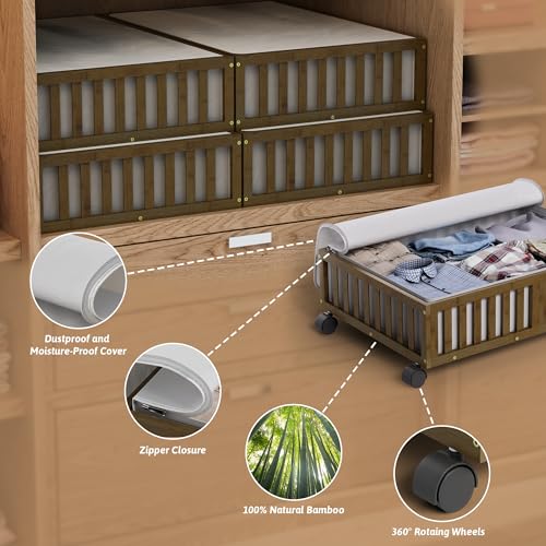Bamboo Under Bed Storage Containers with Wheels, 2 Pack - Image 4