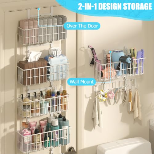 5-Basket Over-the-Door Metal Storage Organizer, White - Image 7