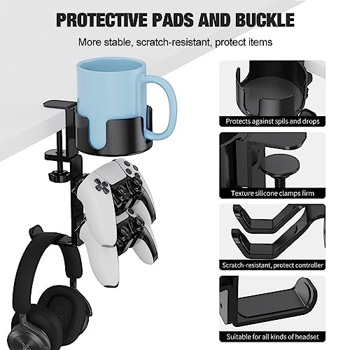 360° Rotating Desk Cup Holder with Headset Hanger - Image 4