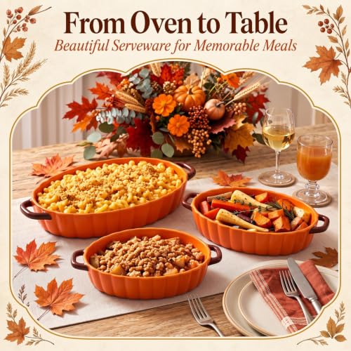Pumpkin Baking Dish Set of 3 Ceramic Baking Dish, 10''/12''/14" - Image 7