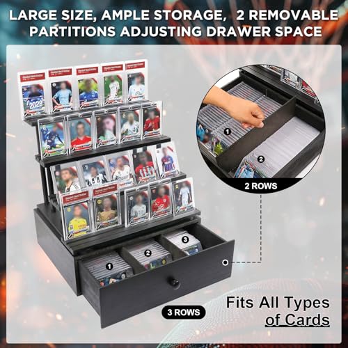 Wooden 4-Tier Trading Card Display Case with Custom Drawer - Image 4
