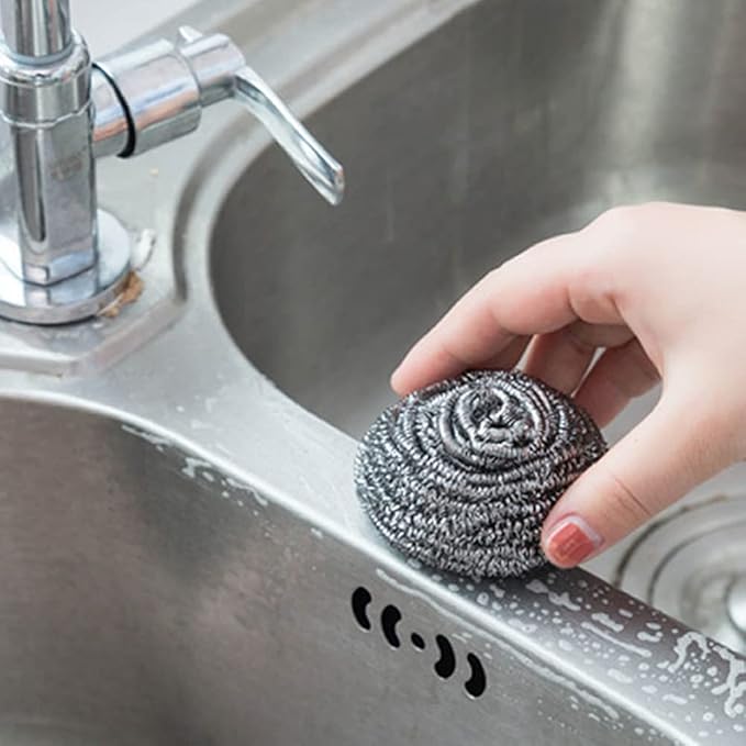 DKKO Stainless Steel Scourers Cleaning Ball Metal Scouring Pads for Kitchens Bathroom Steel Scrubber to Cleaning Dishes Pots Pans Ovens Grills - Pack of 12 Balls,1.05oz Each