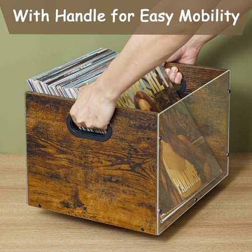 X-cosrack Acrylic Vinyl Record Storage Crate, Visible Record Holder Crate, Classic Cube Album Storage Box, Record Shelf Organizer with Handle Great for Storing Vinyl Record LP's/Albums
