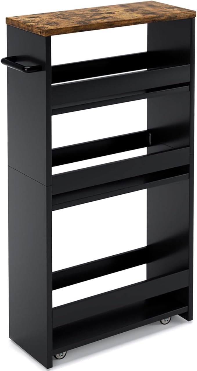 4-Tier Slim Rolling Storage Cart with Wheels - Mobile Organizer for Narrow Spaces in Black