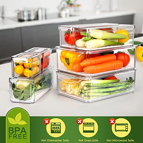 ZIJUND 14 Pack Fridge Organizer Bins with Lids, Stackable Clear - Image 3